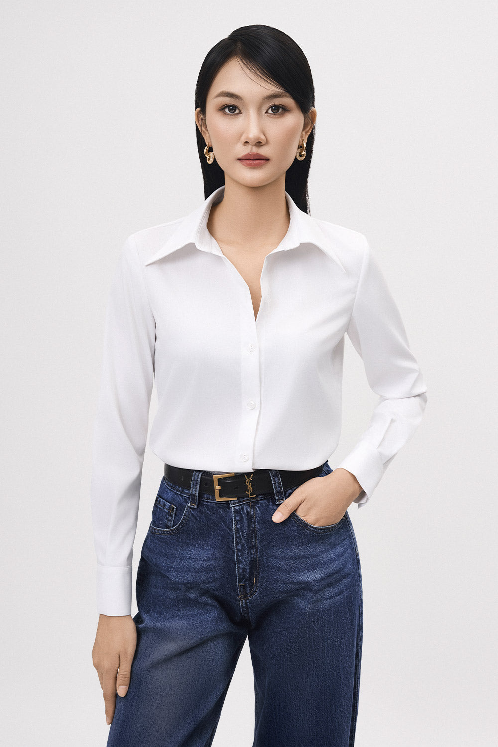 Nhip Straight Single Breasted Twill Shirt