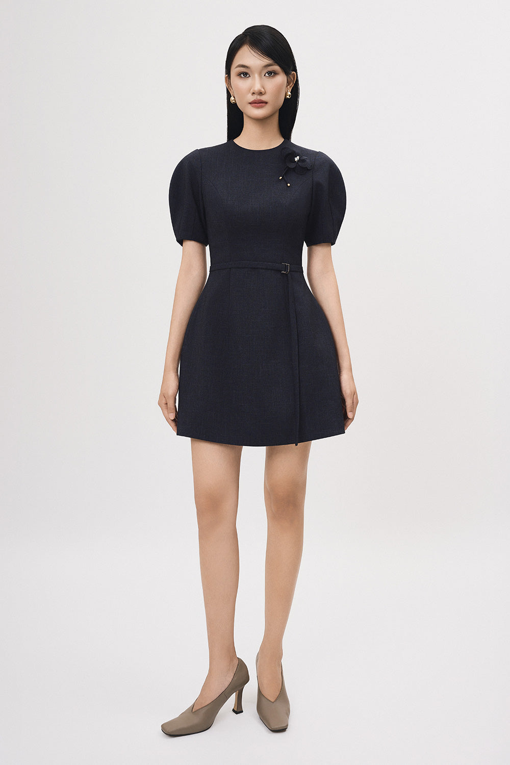 Tuyen A-line Puffy Sleeved Polyester Mini Dress