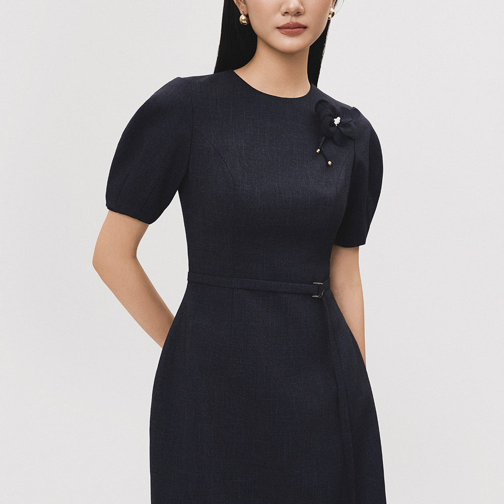 Tuyen A-line Puffy Sleeved Polyester Mini Dress