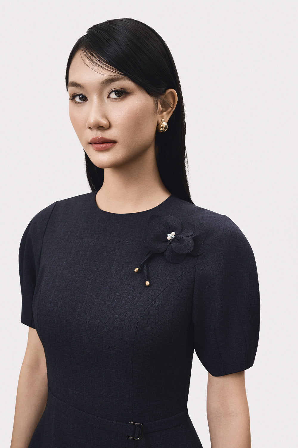 Tuyen A-line Puffy Sleeved Polyester Mini Dress