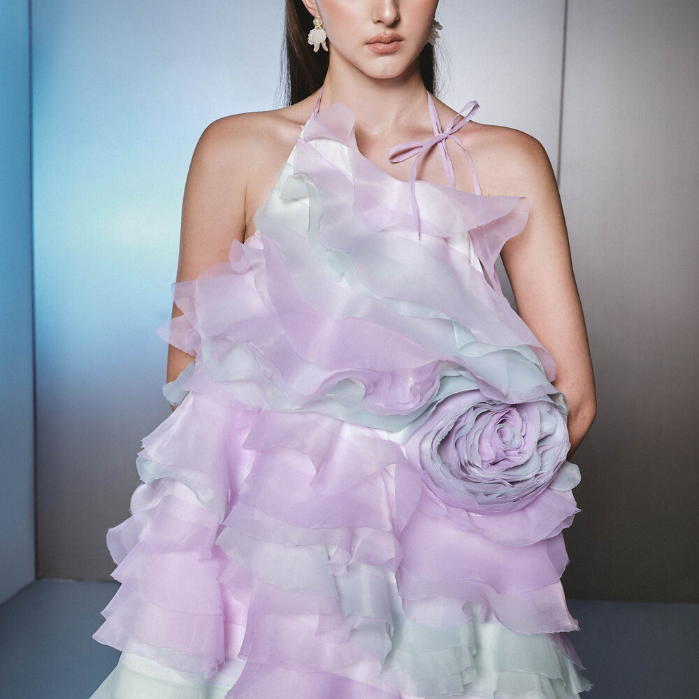 Pencil Babydoll Ruffle Trim Organza Mini Dress