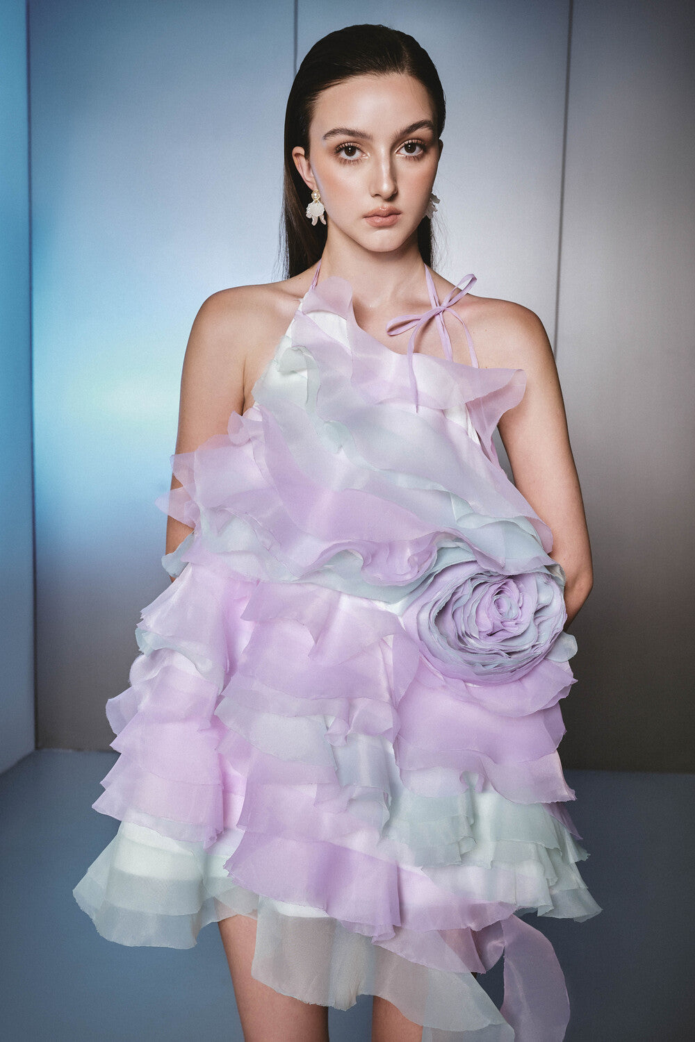 Pencil Babydoll Ruffle Trim Organza Mini Dress