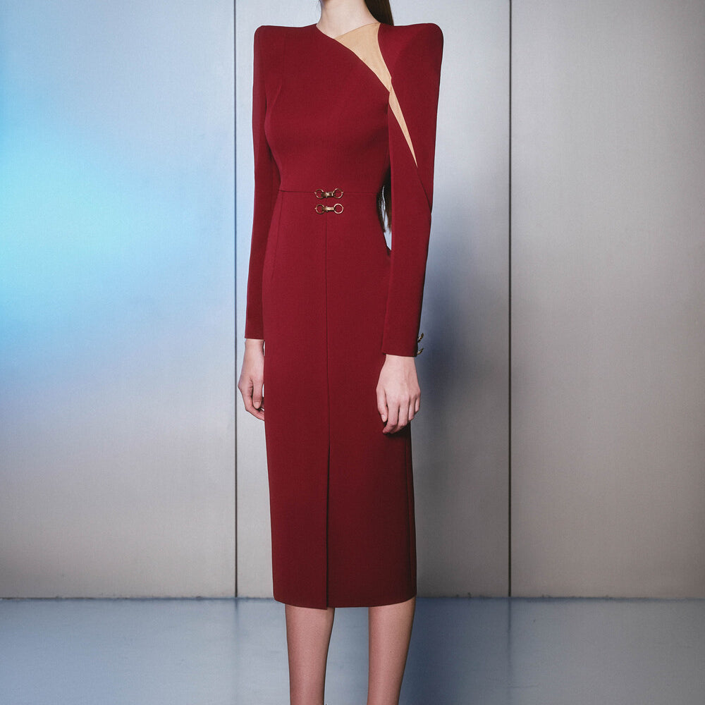 Malicen Sheath Square Shoulder Cotton Midi Dress