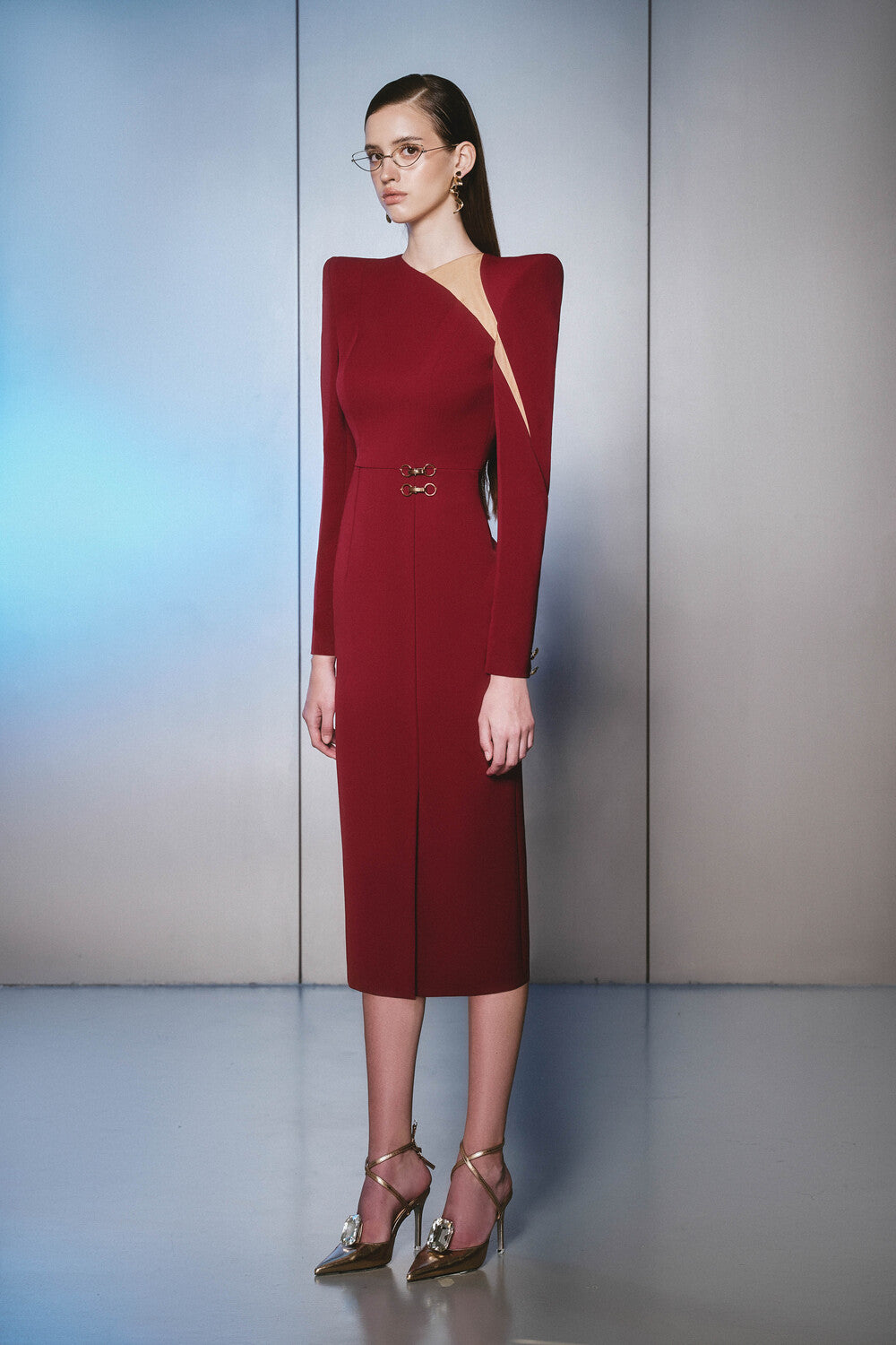 Malicen Sheath Square Shoulder Cotton Midi Dress