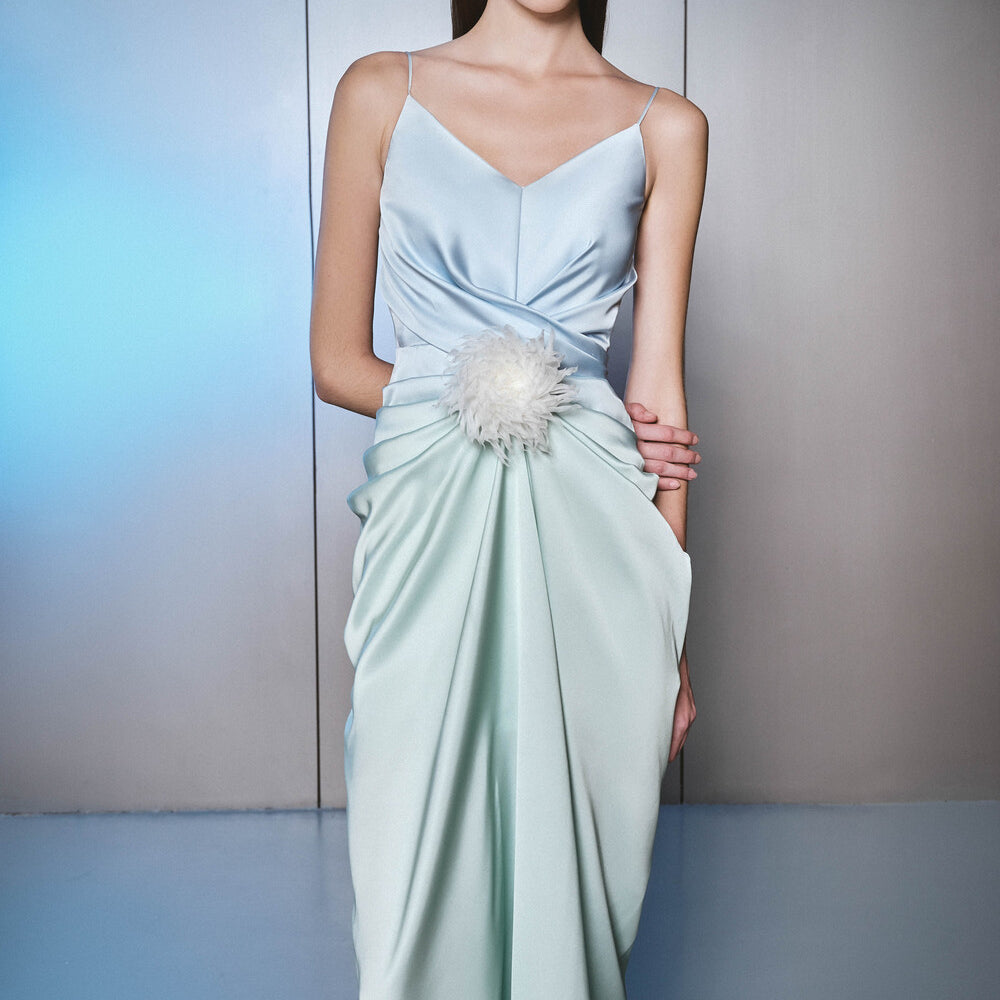 Occa Sarong Spaghetti Strap Silk Blend Maxi Dress