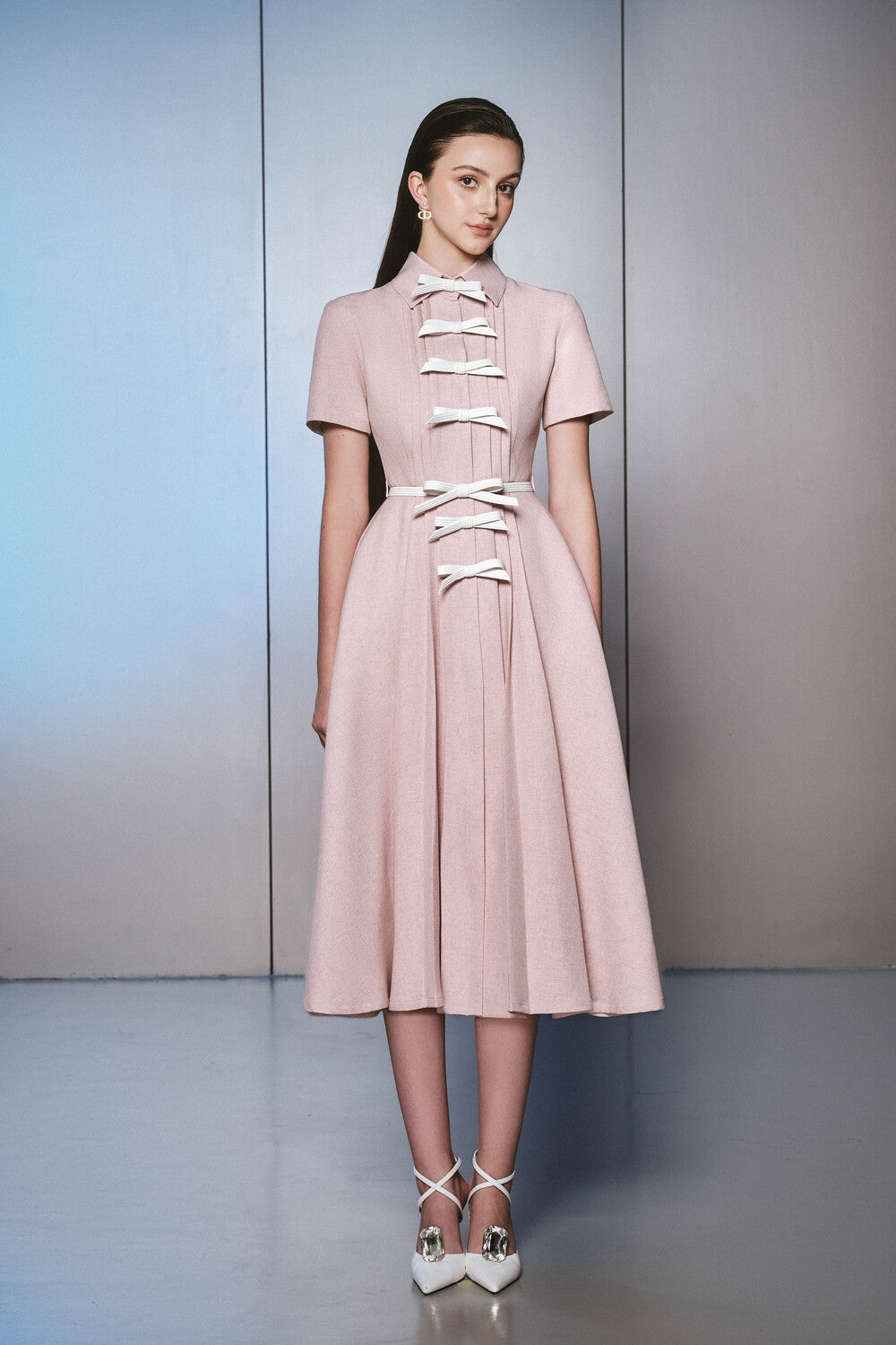 Asowa A-line Bow Cotton Midi Dress