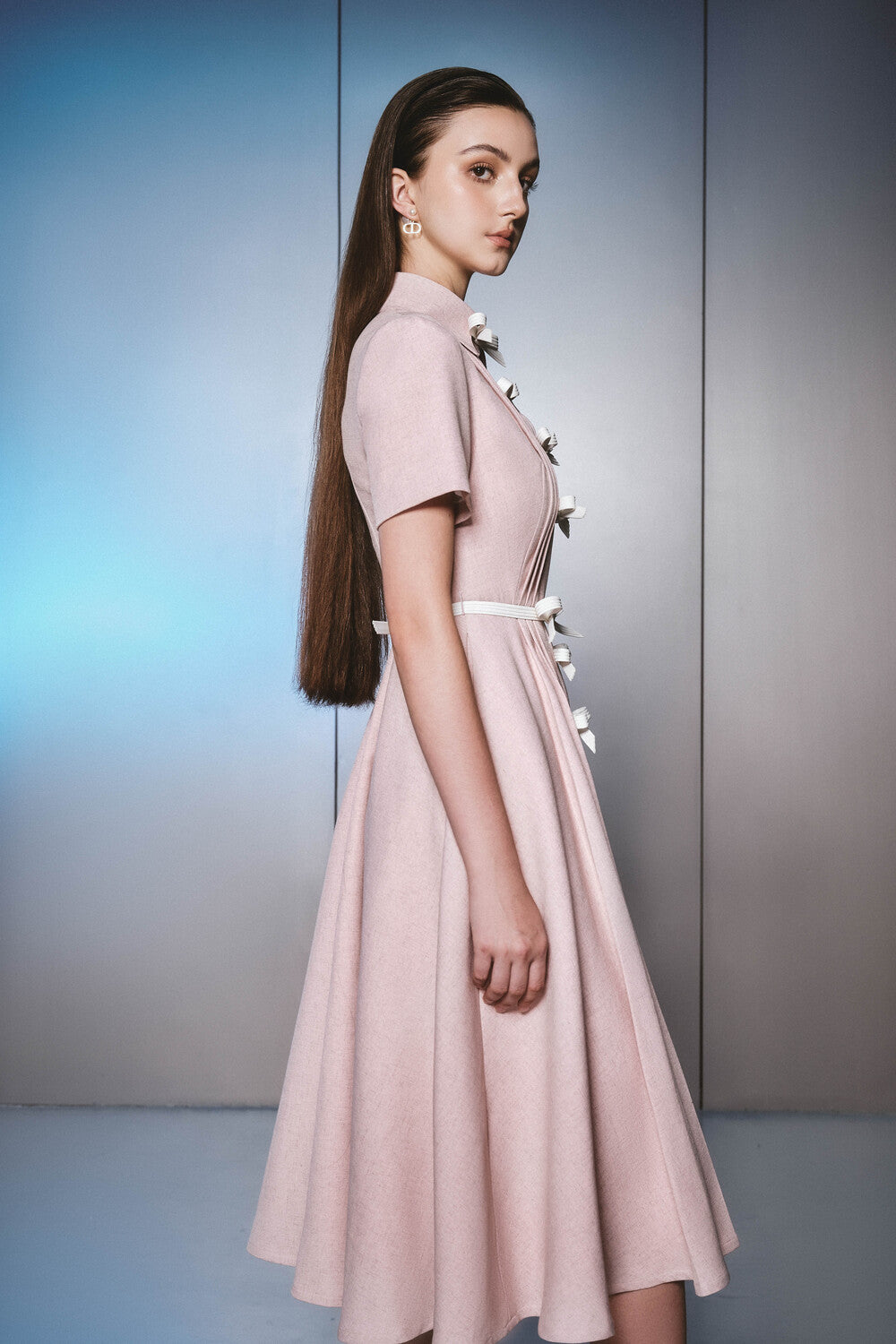 Asowa A-line Bow Cotton Midi Dress