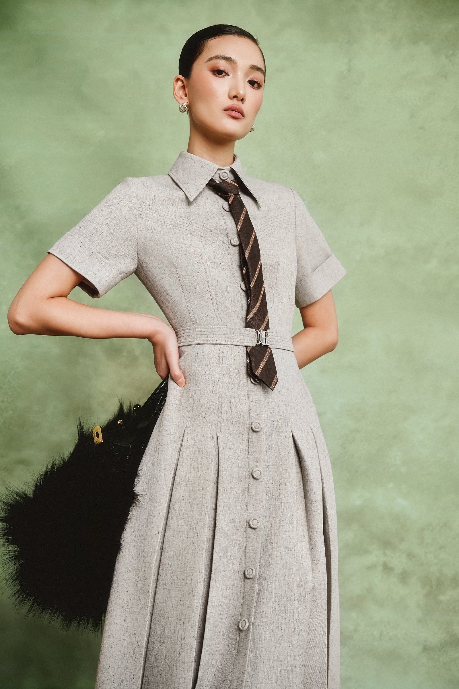 Lanco Collared Pleated Midi Dress