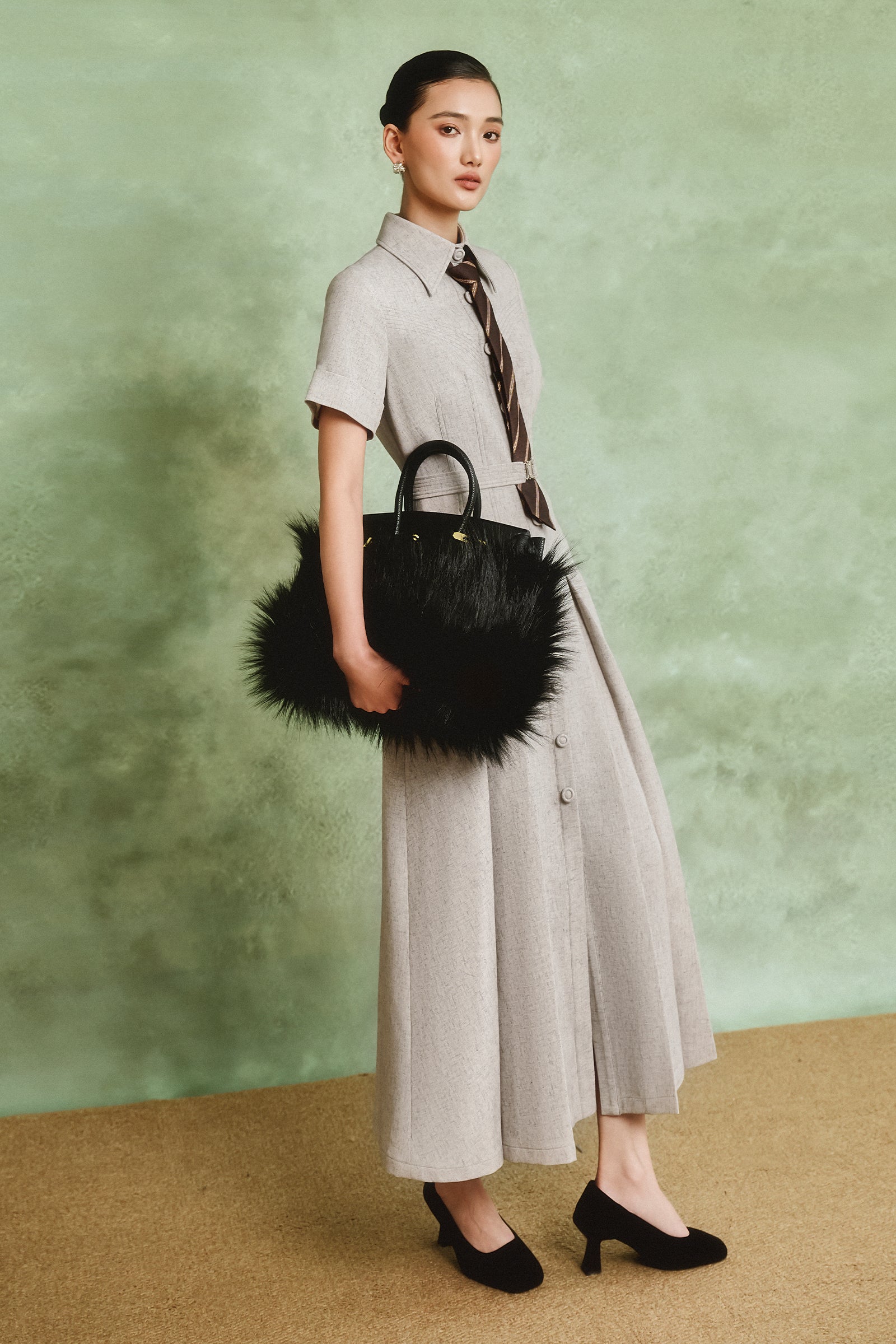 Lanco Collared Pleated Midi Dress