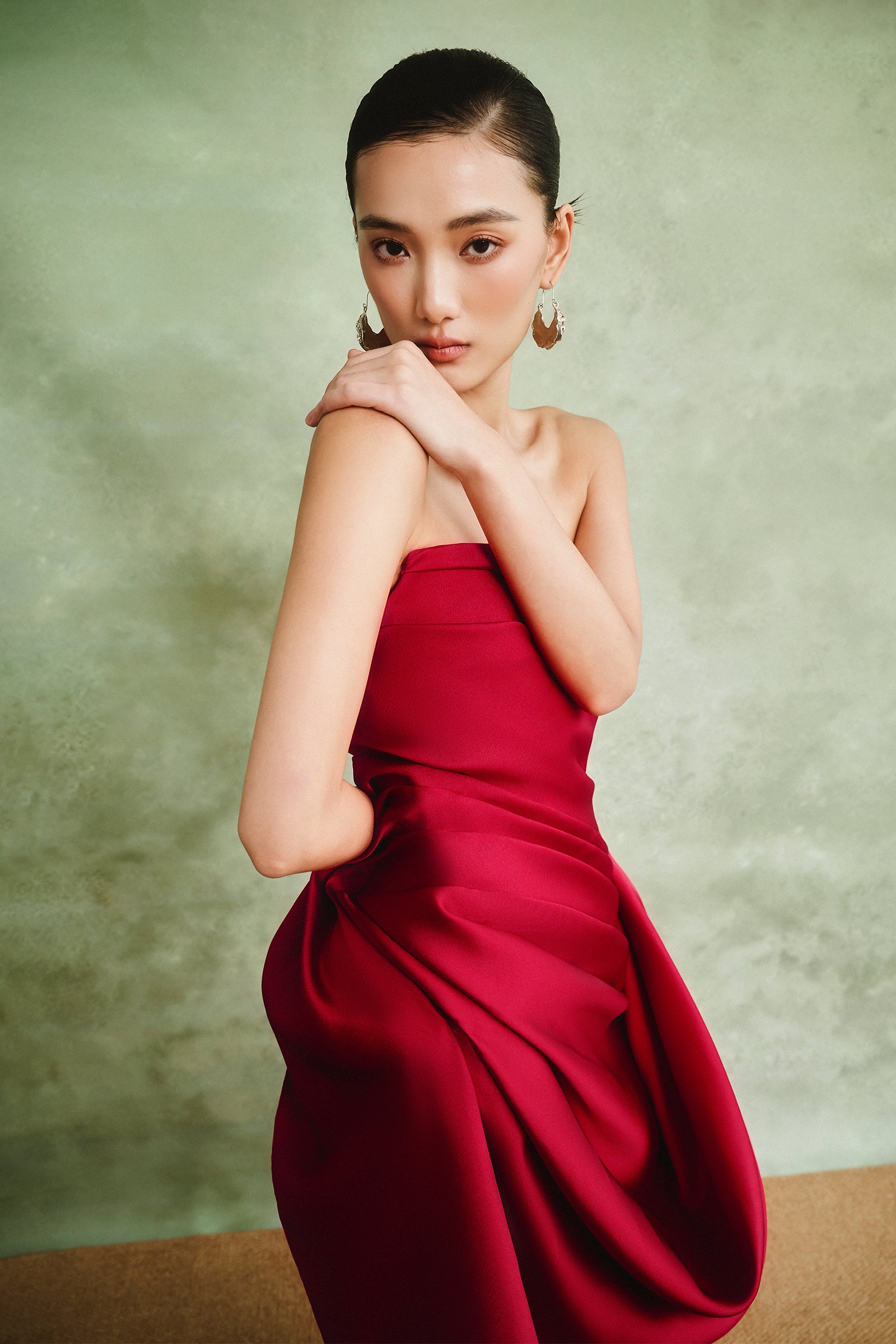 Bologna Straight Across Draped Maxi Dress