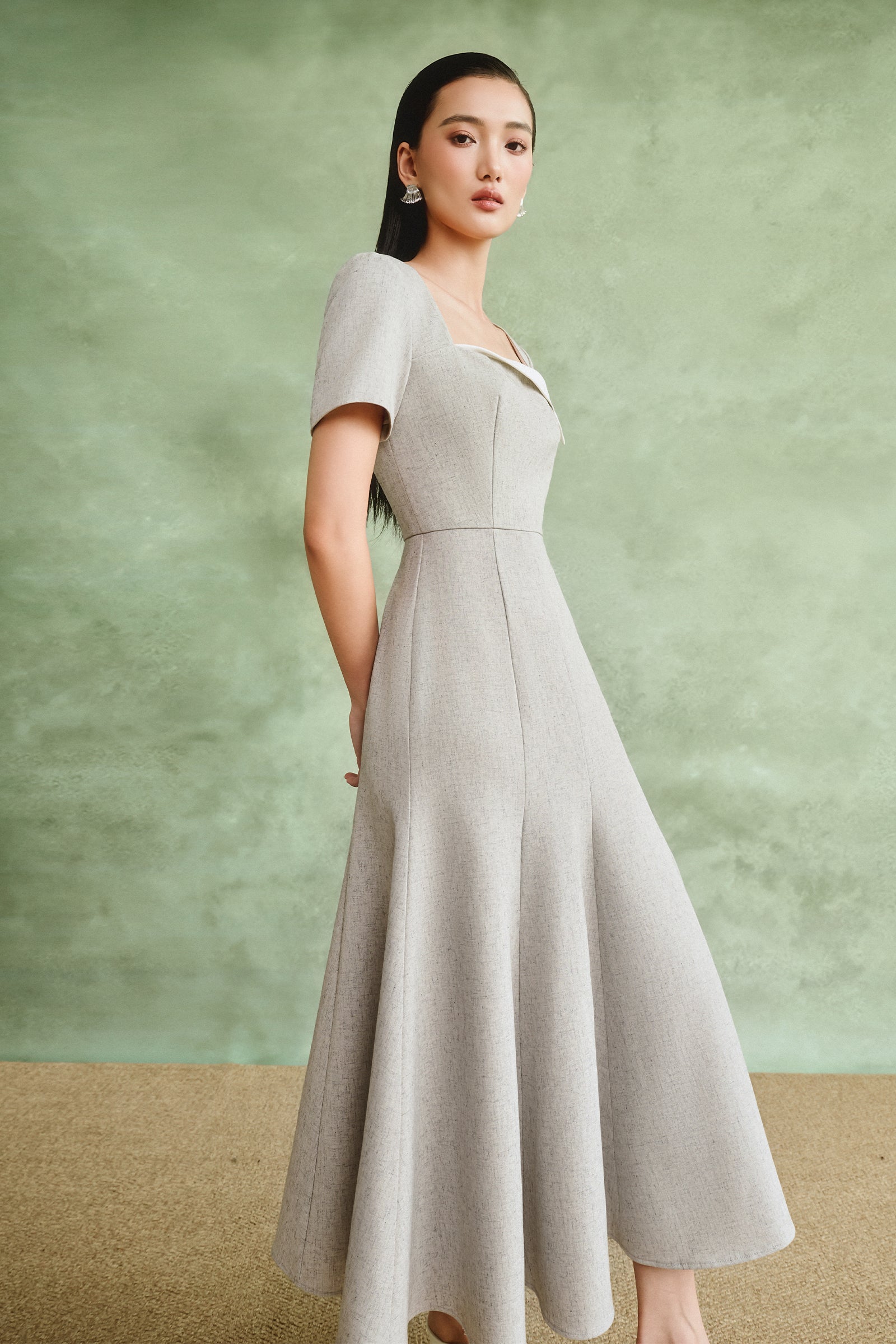 Gevena Square Neck Draped Midi Dress