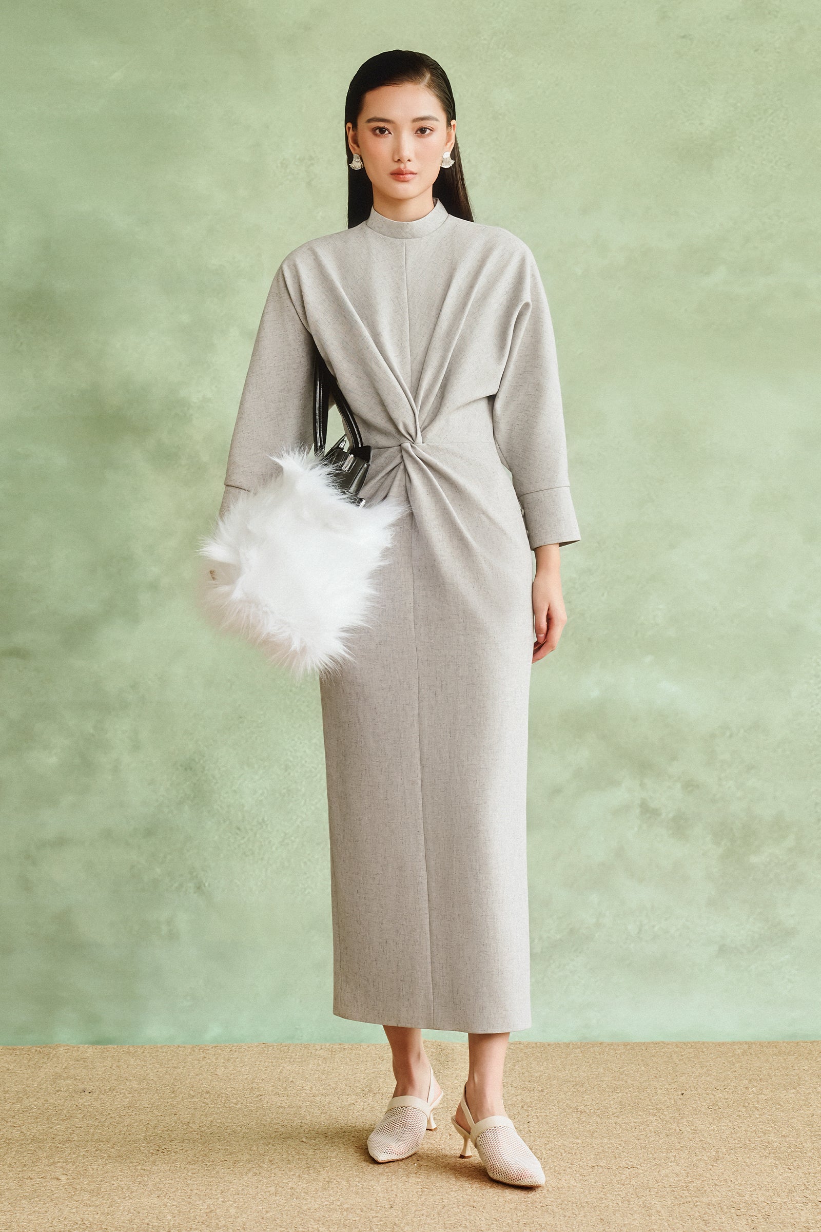 Verona High Neck Gathering Midi Dress