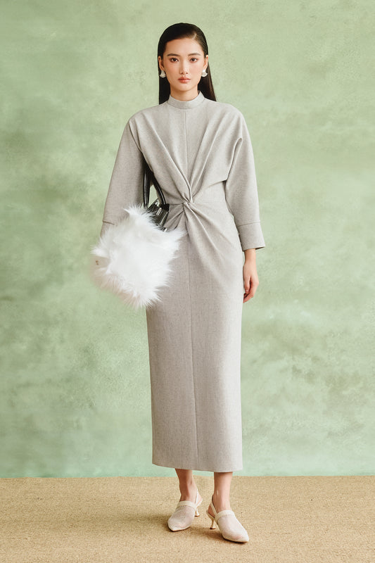 Verona High Neck Gathering Midi Dress