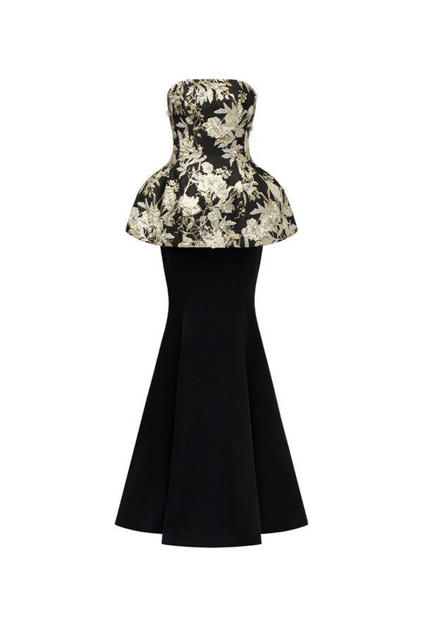 Noa Mermaid Straight Across Neck Jacquard Floor Length Dress