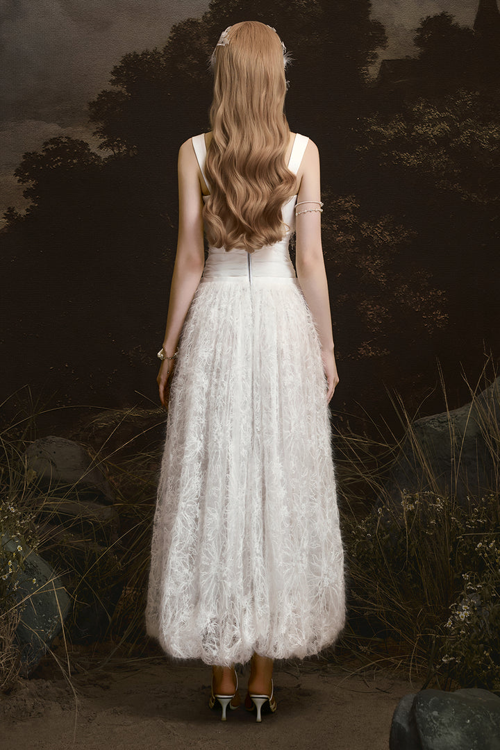 Whisper Square Neck Feather Midi Dress - MEAN BLVD