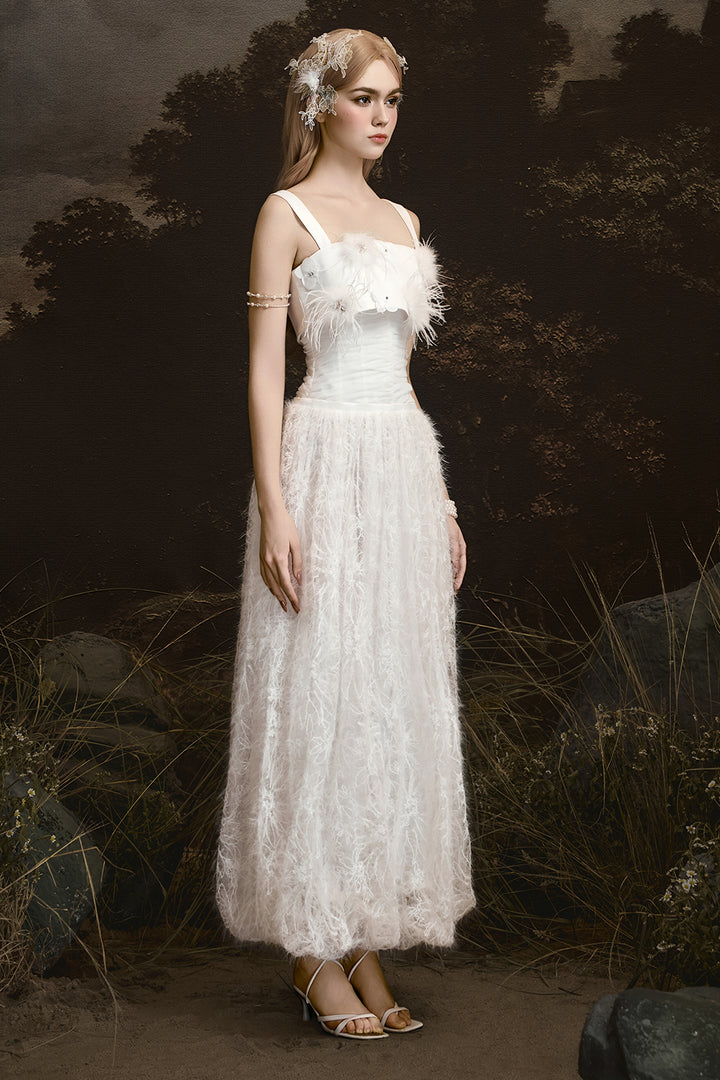 Whisper Square Neck Feather Midi Dress - MEAN BLVD