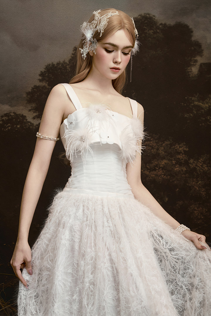 Whisper Square Neck Feather Midi Dress - MEAN BLVD