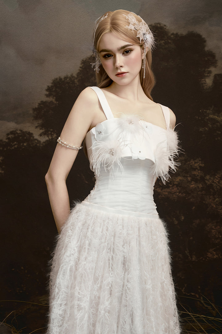 Whisper Square Neck Feather Midi Dress - MEAN BLVD