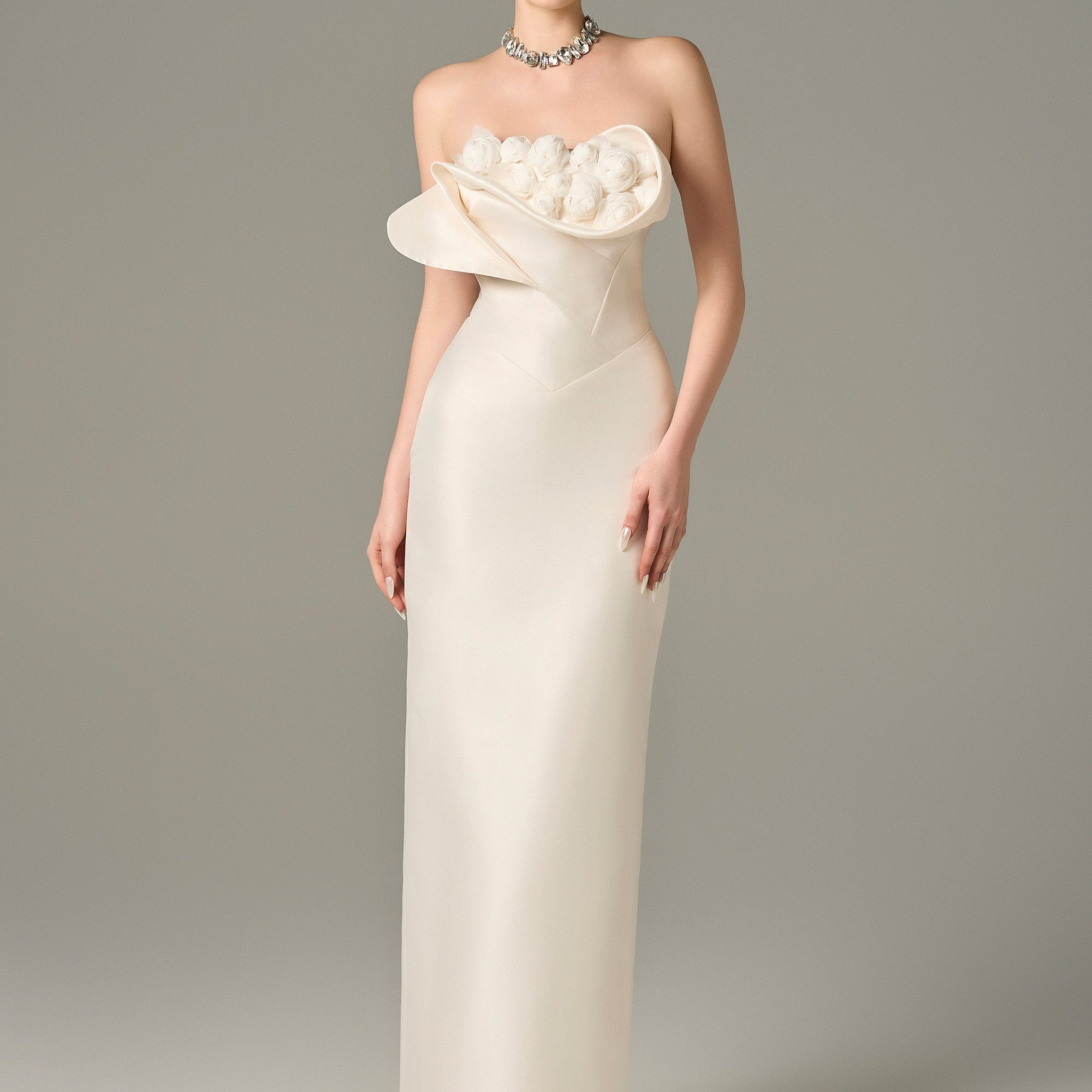 Seraphine Taffeta Bandeau Floral Embellished Maxi Dress