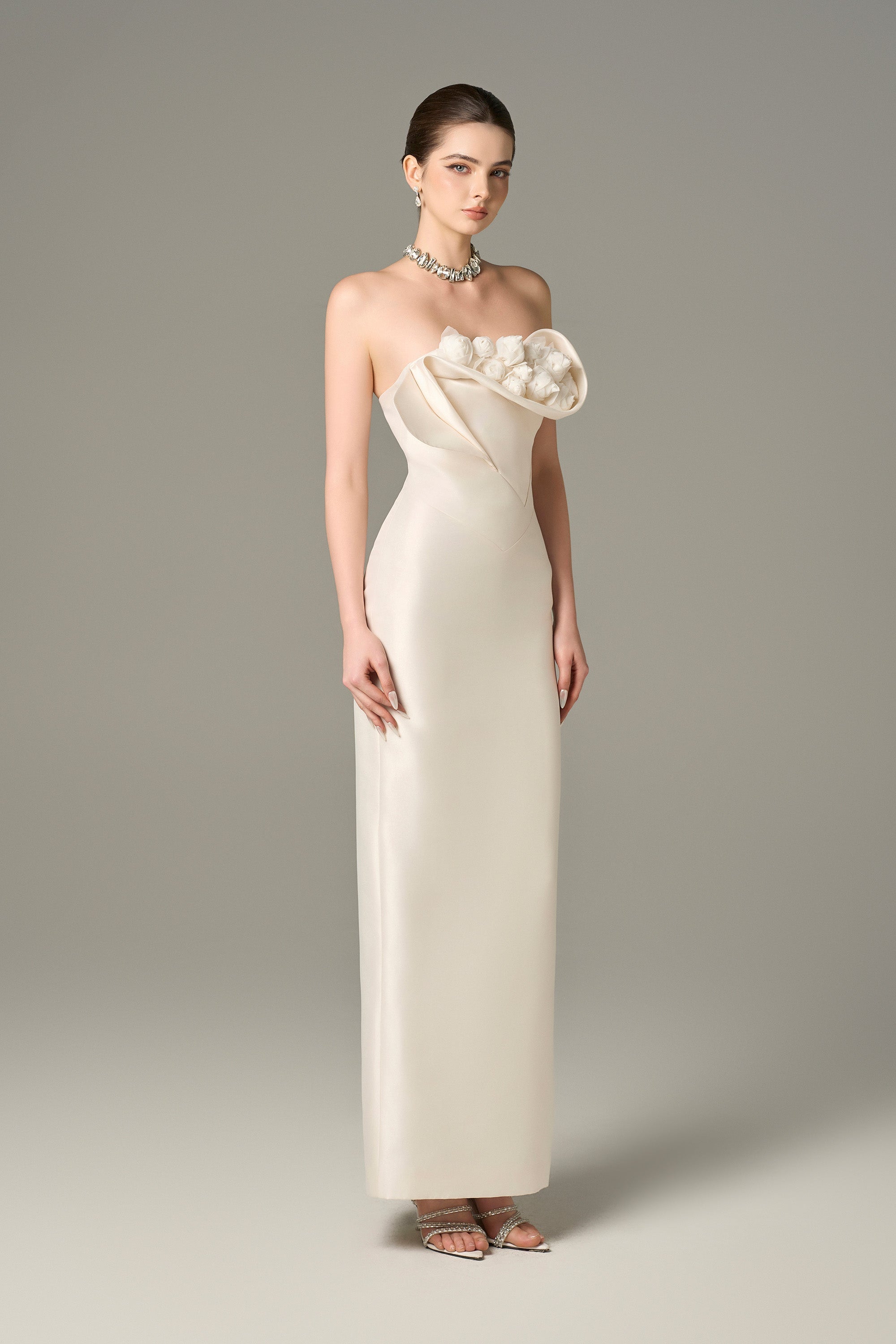 Seraphine Taffeta Bandeau Floral Embellished Maxi Dress 3