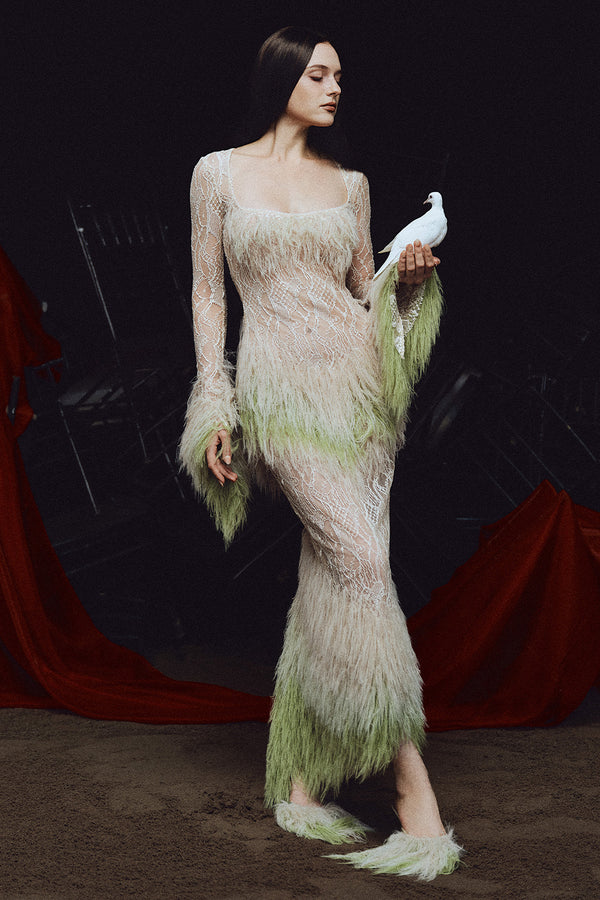 Willow Square Neck Feather Maxi Dress - MEAN BLVD