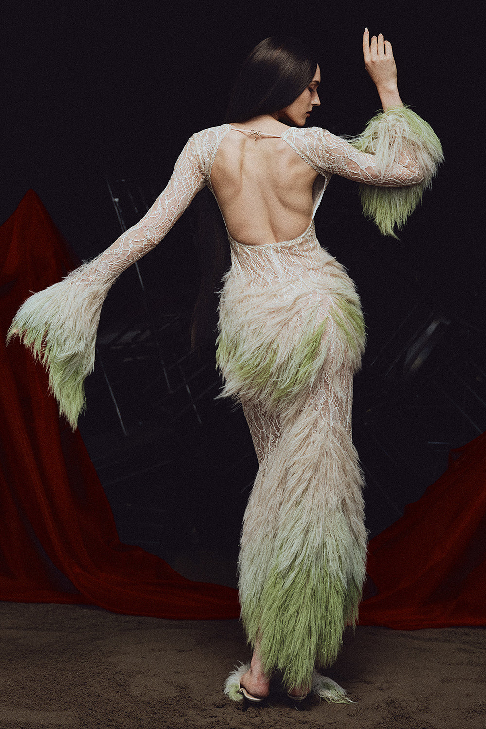 Women's Willow Square Neck Feather Maxi Dress XS/S/M/L/XL/Customize Beige &  Moss MEAN BLVD