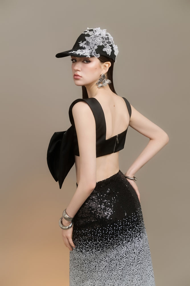 Zella Cropped Bow Silk Blend Top