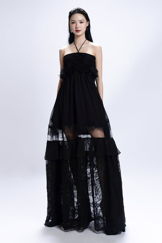 Zelia Halter Ruffle Maxi Dress - MEAN BLVD