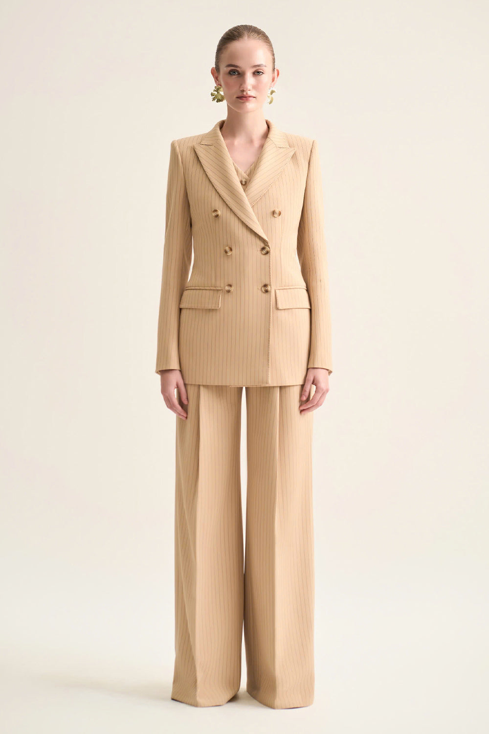 Vesper Straight Side Pocket Wool Blend Floor Length Pants