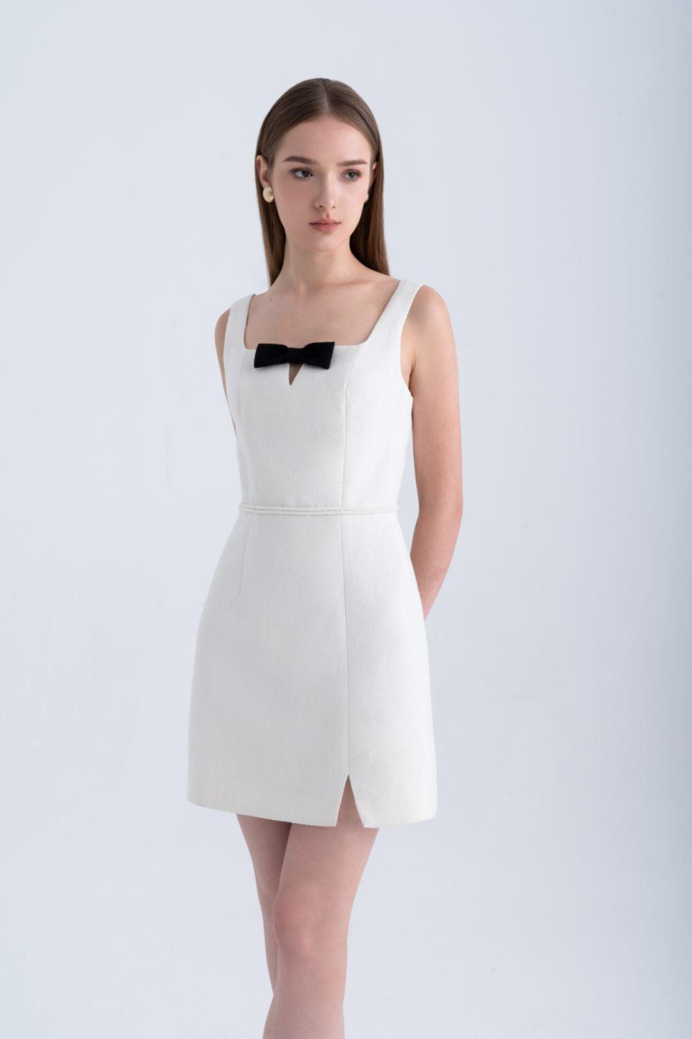 abigail mini dress Women's Abigail Sheath Sleeveless Tweed Mini Dress S/M/L White MEAN BLVD, White / S