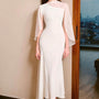 Abigail-Trumpet-Cape-Sleeved Twill-Midi-Dress