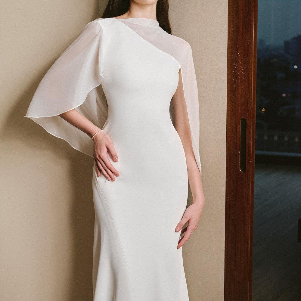 Abigail Trumpet Cape Sleeved Twill Midi Dress - MEAN BLVD