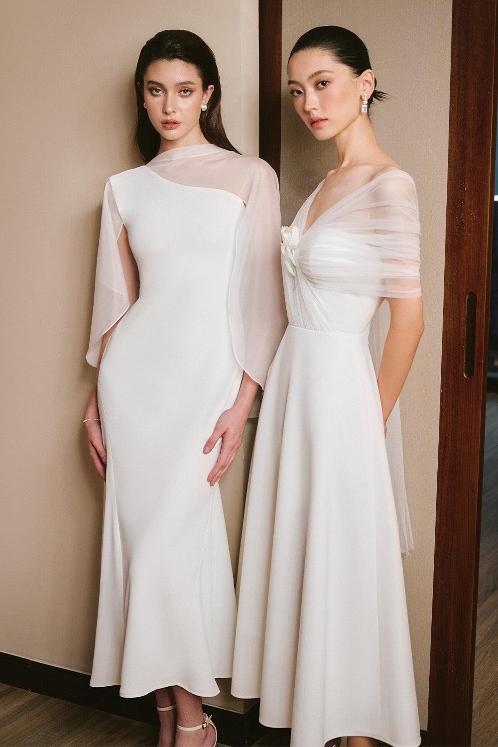 white trumpet midi dress White Ponte Knit Dress - Trumpet Midi Dress - Halter Neck Dress