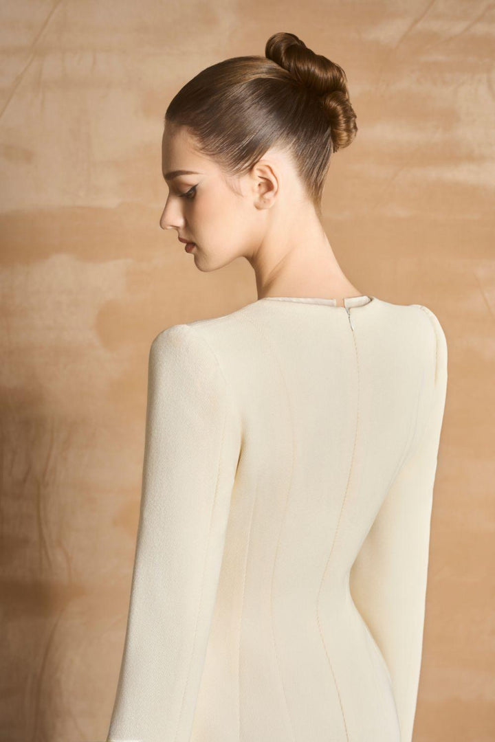 Absidee Slit Square Shoulder Polyester Midi Dress - MEAN BLVD
