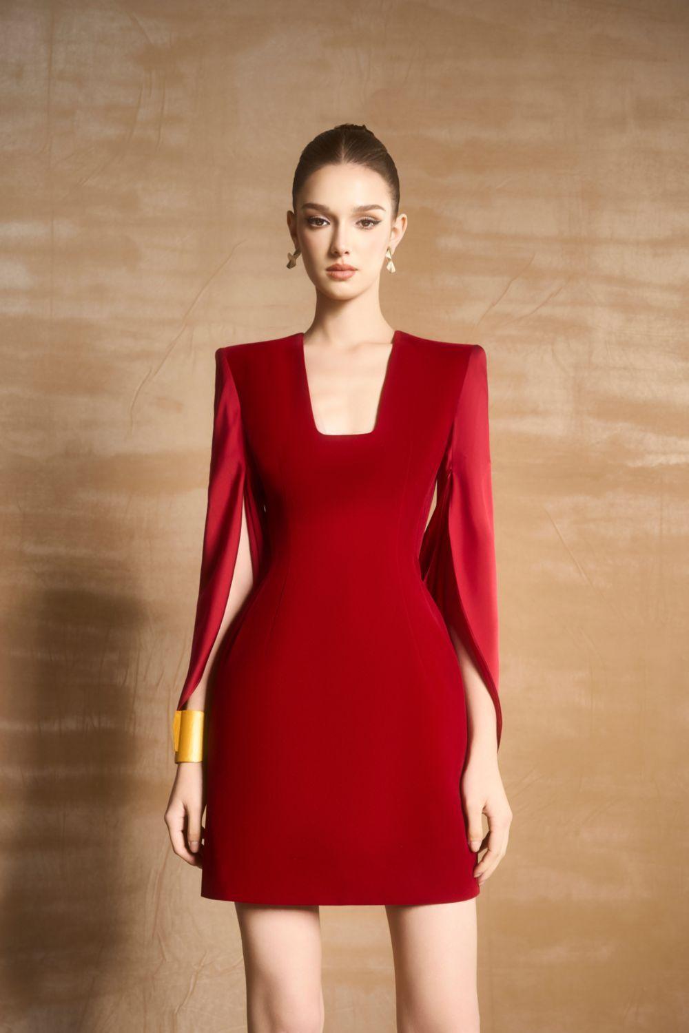 Aceson Sheath Cape Sleeved Velvet Mini Dress - MEAN BLVD