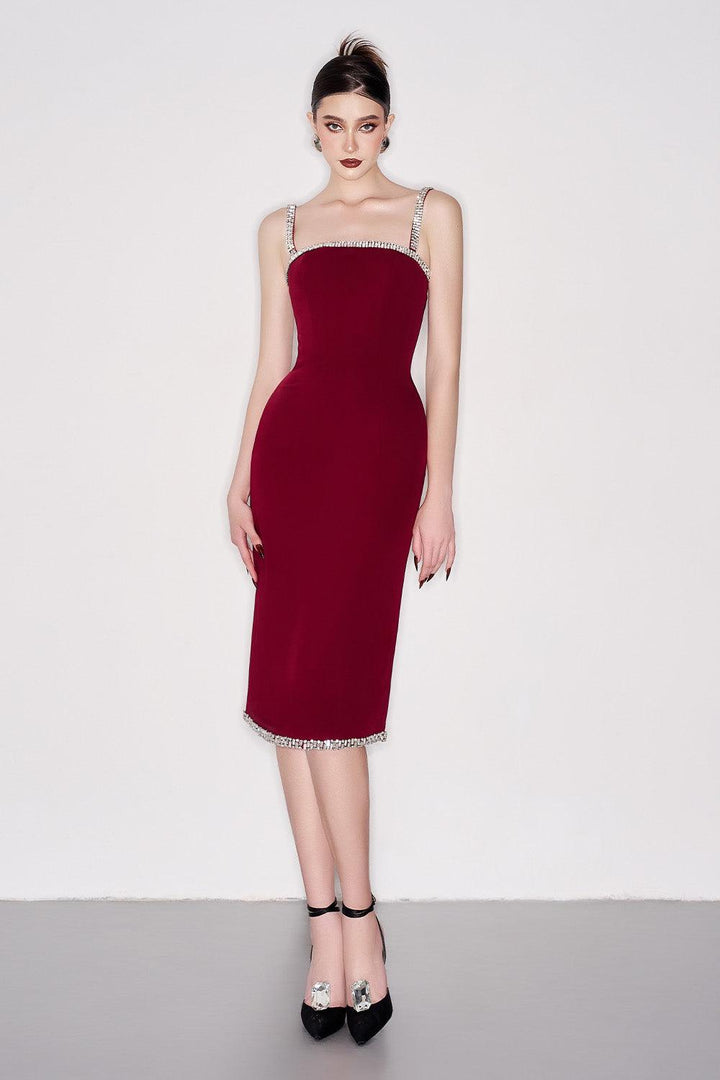 Acosta Sheath Square Neck Crepe Below The Knee Dress - MEAN BLVD