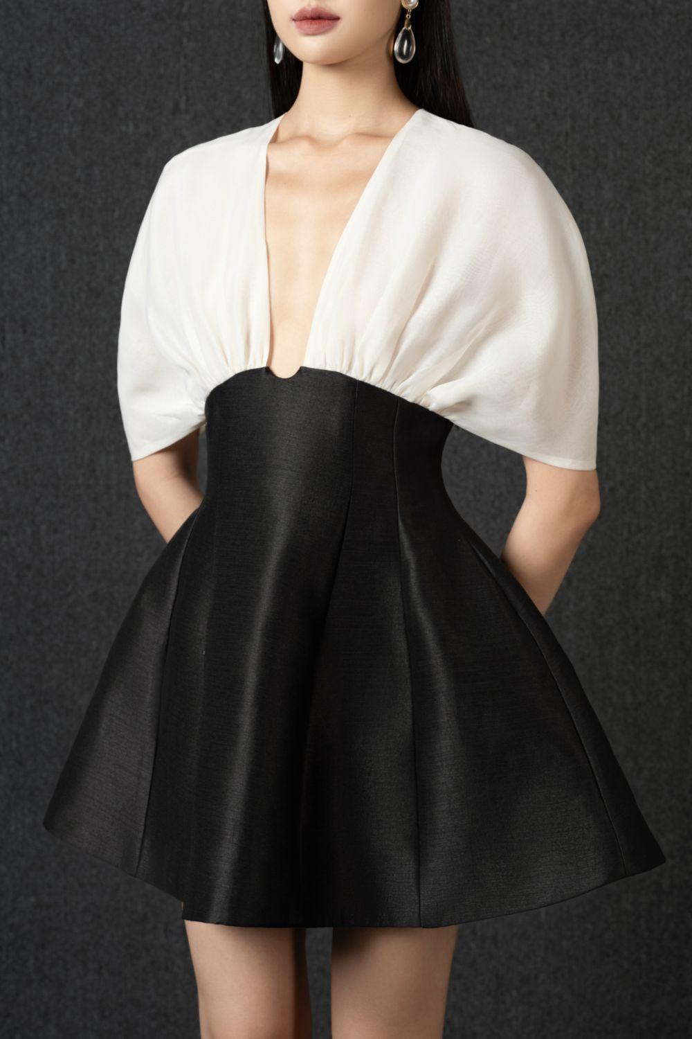 Ada Fit and Flare V-Neck Taffeta Mini Dress - MEAN BLVD