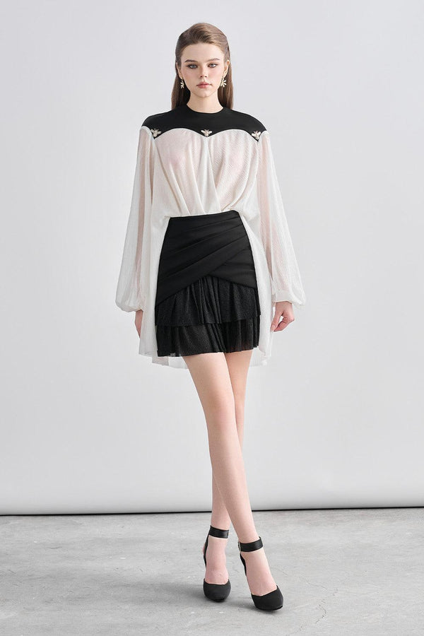 Addilyn Crossover Ruffle Layer Chanel Mini Dress - MEAN BLVD