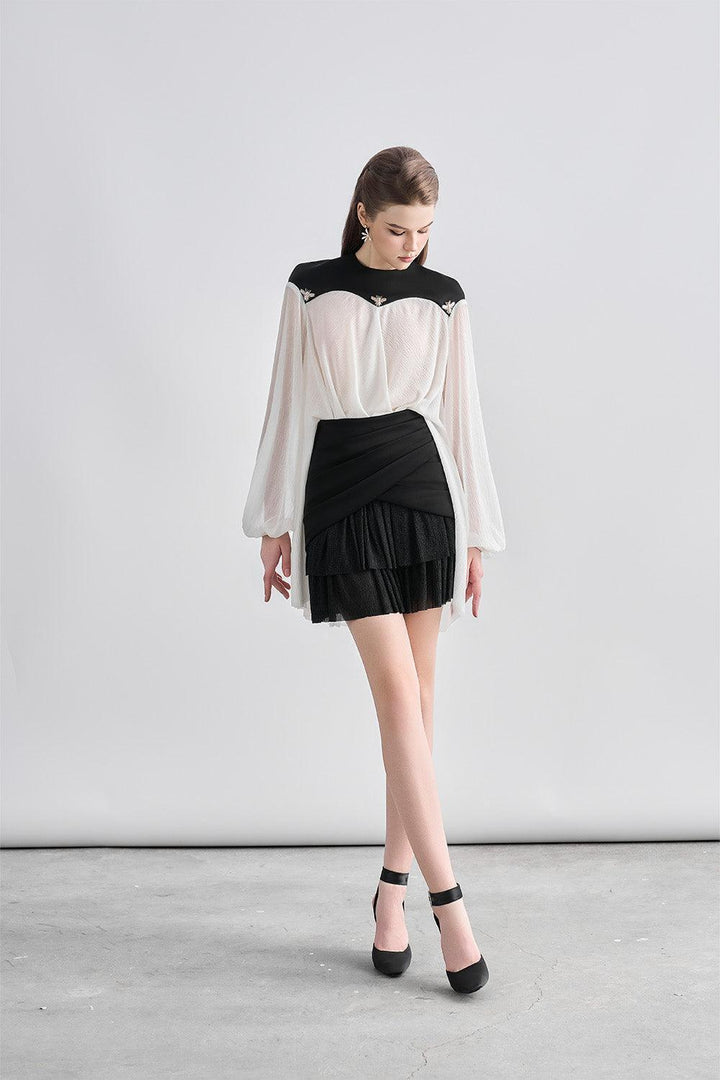 Addilyn Crossover Ruffle Layer Chanel Mini Dress - MEAN BLVD