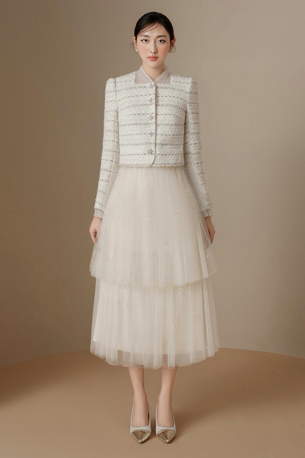 Adela Cropped Long Sleeved Tweed Jacket - MEAN BLVD