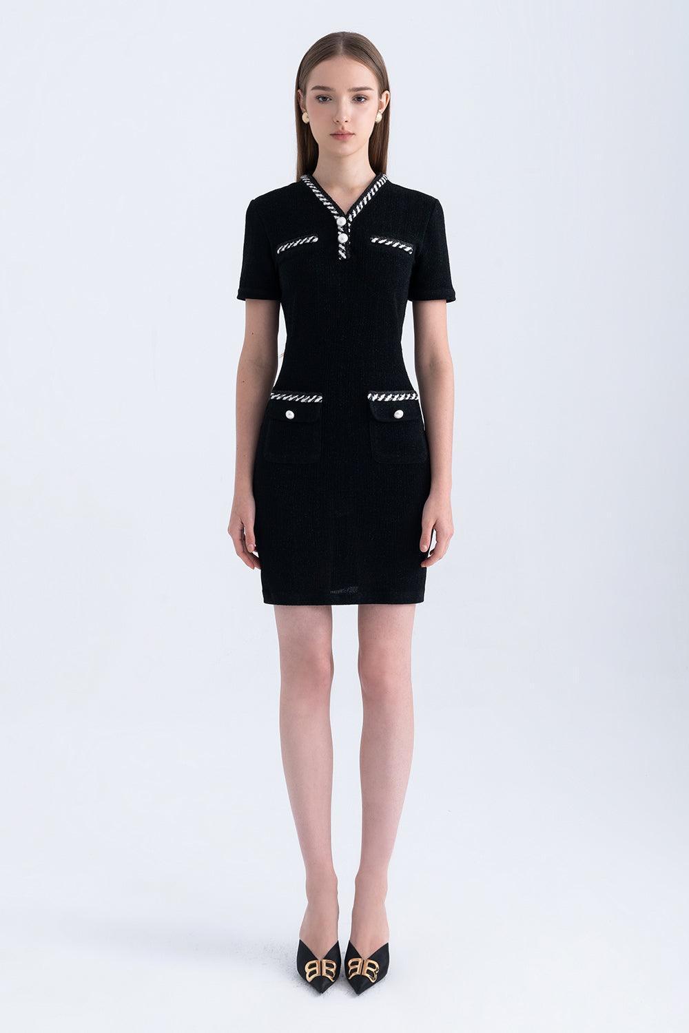 Adela Hourglass V-Neck Knitted Fabric Mini Dress - MEAN BLVD