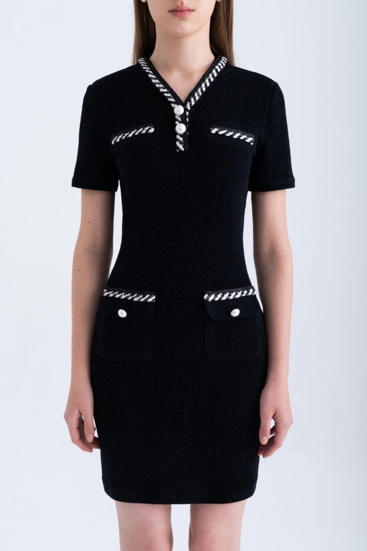 Adela Hourglass V-Neck Knitted Fabric Mini Dress - MEAN BLVD