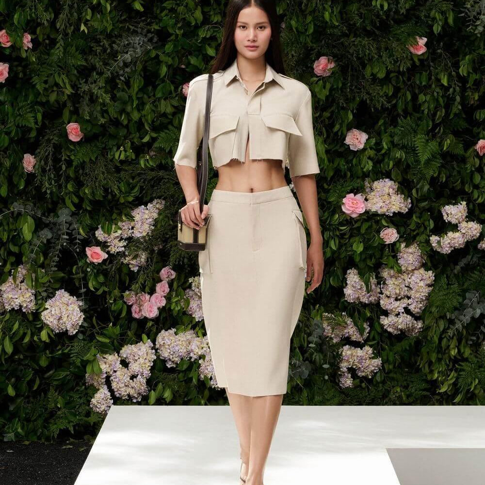 Adelaide Pencil Patch Pocket Wool Knee-length Skirt - MEAN BLVD