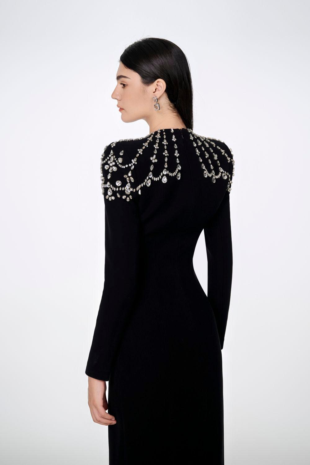 Adeline Bodycon Long Sleeved Crepe Floor Length Dress - MEAN BLVD
