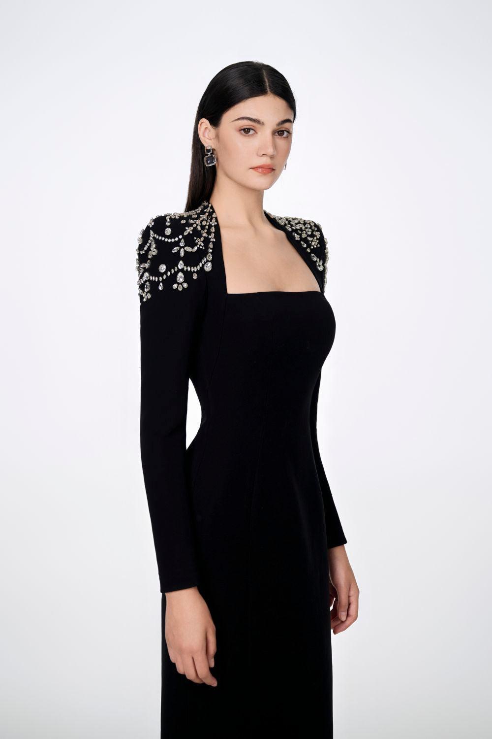 Adeline Bodycon Long Sleeved Crepe Floor Length Dress - MEAN BLVD