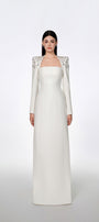 Adeline Bodycon Long Sleeved Crepe Floor Length Dress - MEAN BLVD