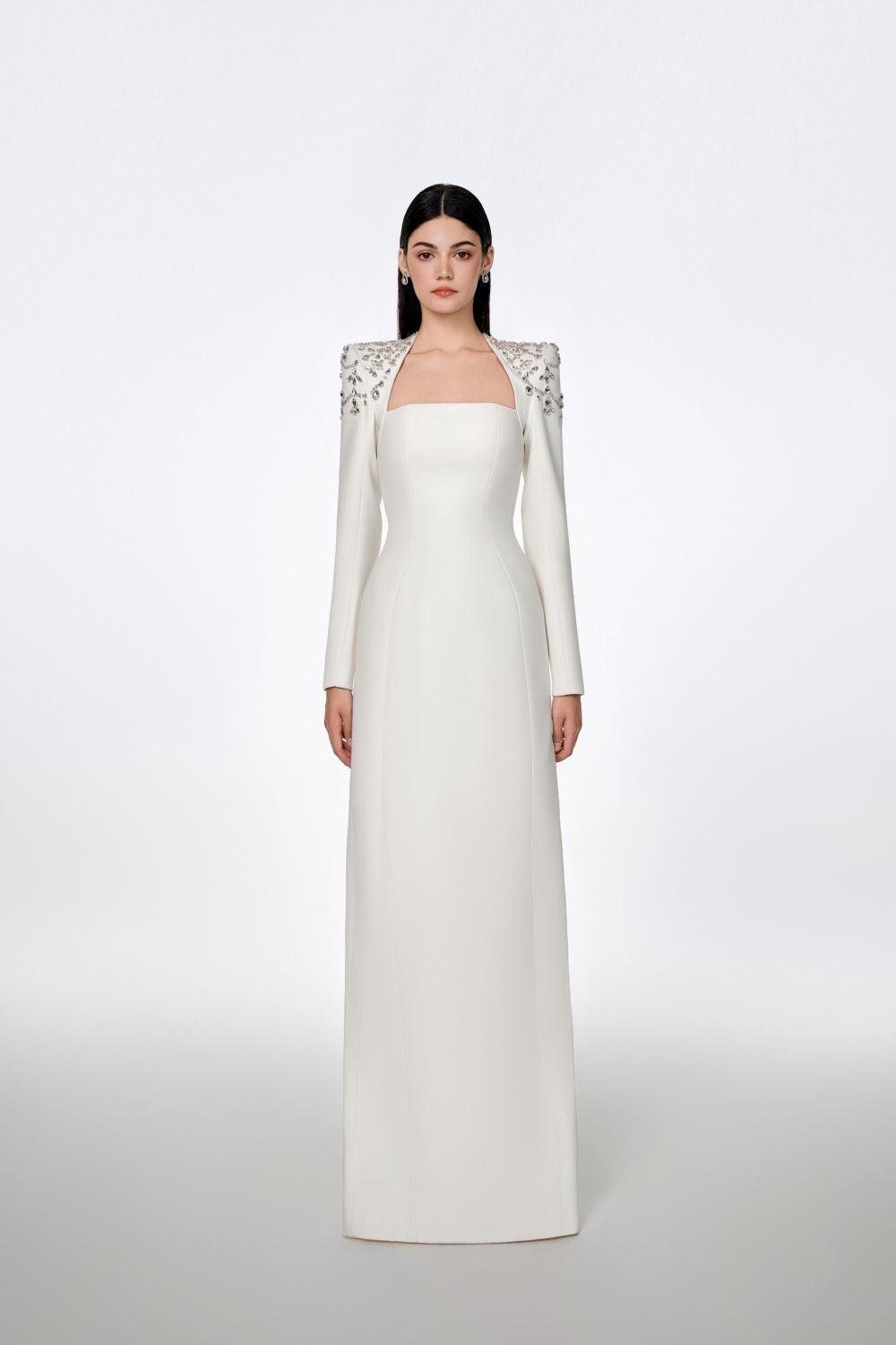 Adeline Bodycon Long Sleeved Crepe Floor Length Dress - MEAN BLVD