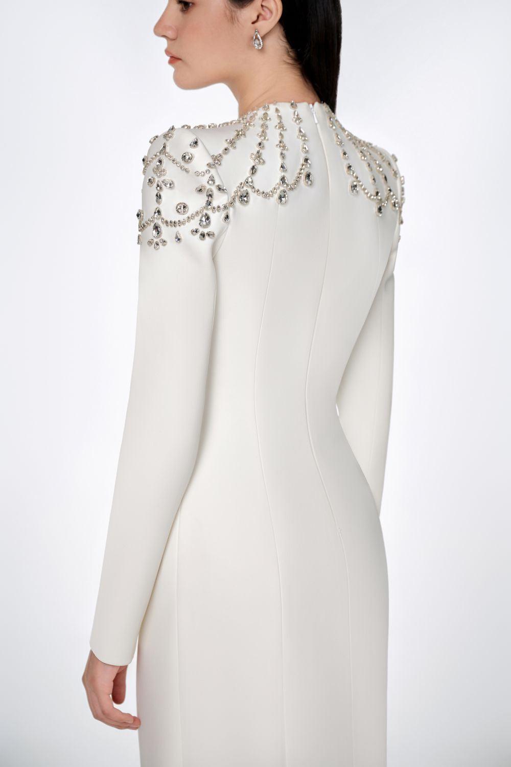 Adeline Bodycon Long Sleeved Crepe Floor Length Dress - MEAN BLVD