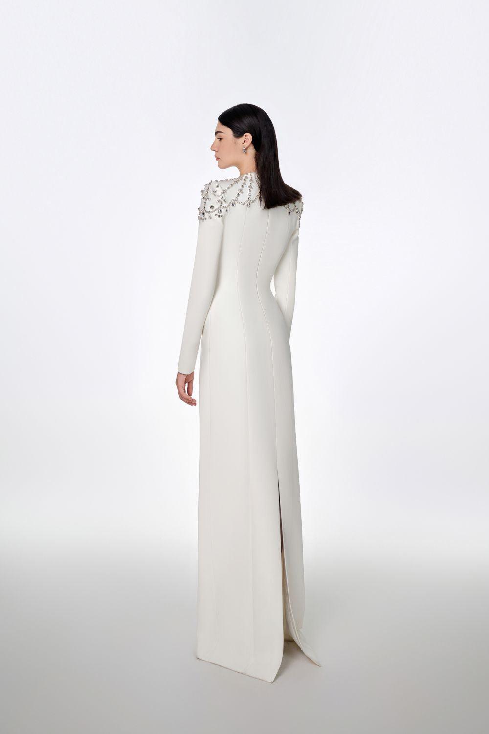 Adeline Bodycon Long Sleeved Crepe Floor Length Dress - MEAN BLVD
