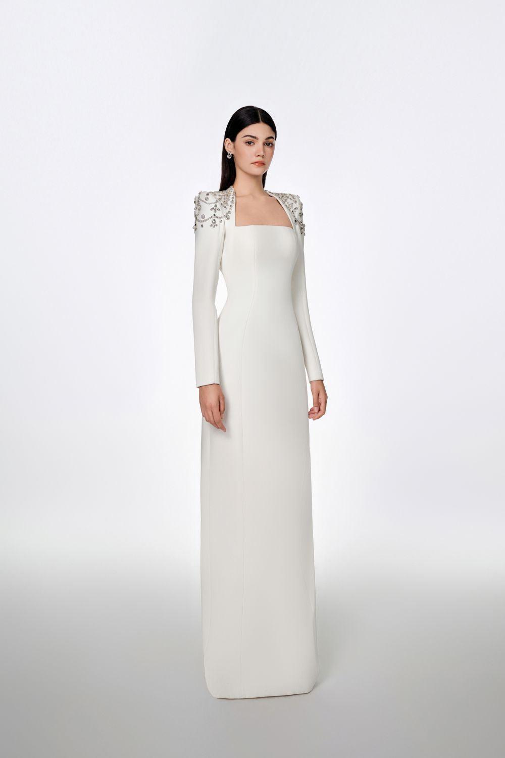 Adeline Bodycon Long Sleeved Crepe Floor Length Dress - MEAN BLVD